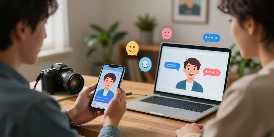 Users engaging with Crush on AI, showcasing interaction with digital avatars in a cozy tech environment.