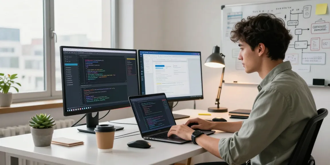 WPS Download in a modern tech workspace with developers coding on laptops and vibrant city views.